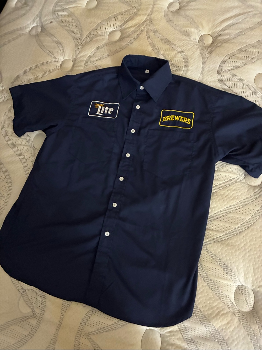 Miller Lite Milwaukee Brewers Vintage Button Down Short Sleeve Shirt